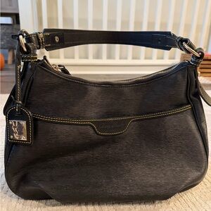 Dooney & Bourke Black Shoulder Bag with Yellow Stitching